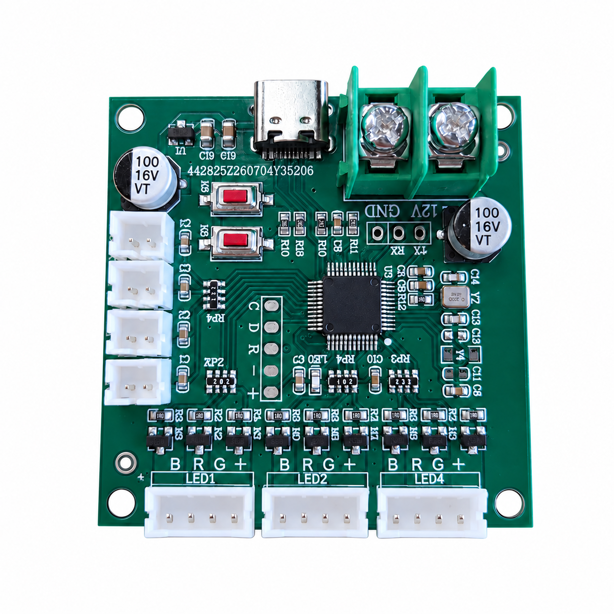 Custom control board with USB-C interface and connectors